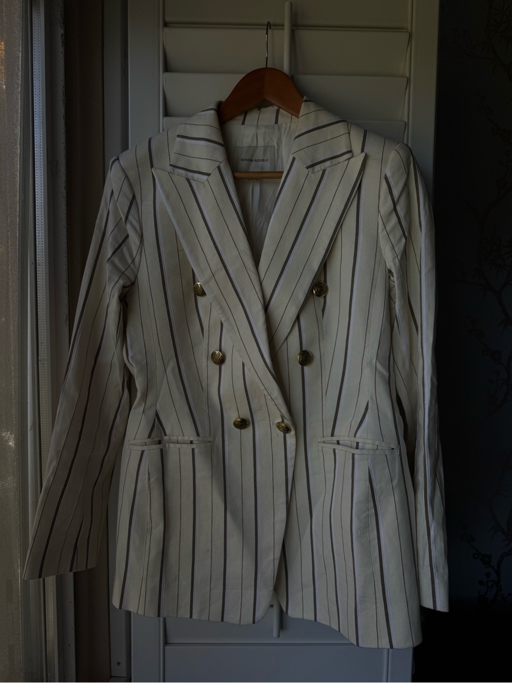 Banana Republic Cream Blazer with Navy Pinstripes